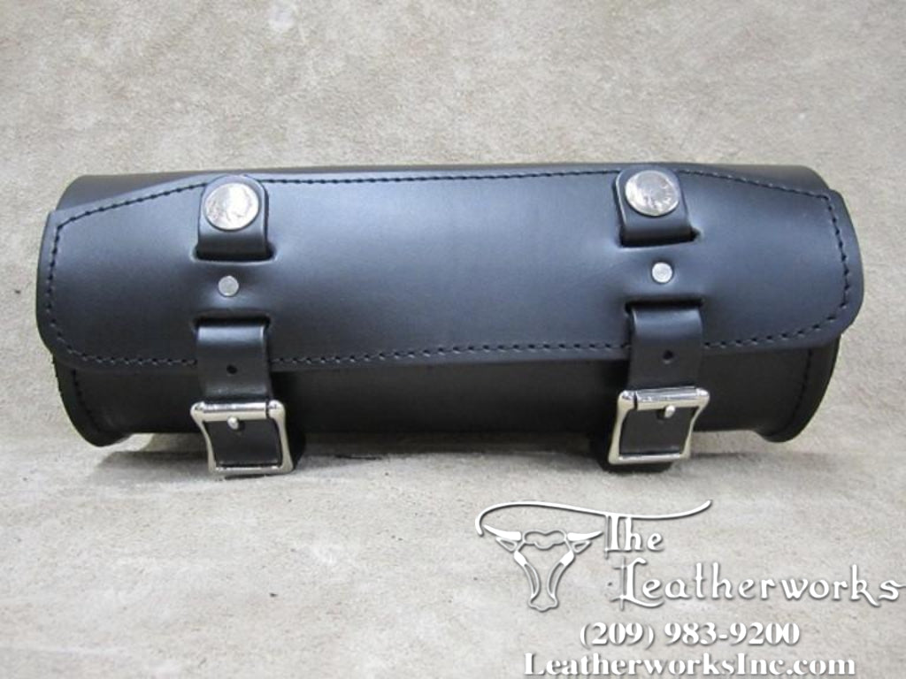 Motorcycle Bag - Barrel Style - All Genuine Black Leather - Fits Any U